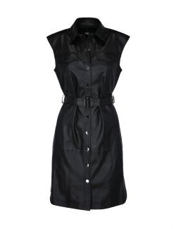 Karl Lagerfeld - Crna šik haljina od eko kože - 211W1308-999 211W1308-999