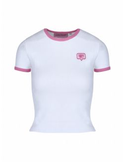 Chiara Ferragni - Bela majica sa roze trakom oko vrata i rukava - 21PE-CFT122 WHITE 21PE-CFT122 WHITE
