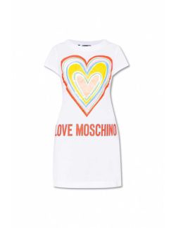 Love Moschino - Love Moschino - Bela ženska midi majica-haljina - W592918M3876-A00 W592918M3876-A00