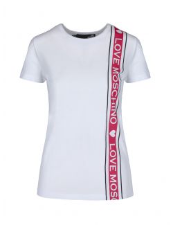 Love Moschino - Pamučna bela majica sa logotip trakom - W 4 F73 1O M 3876-A00 W 4 F73 1O M 3876-A00