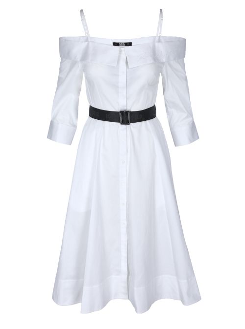 Karl Lagerfeld - Bela košulja haljina bez ramena - 211W1303-100