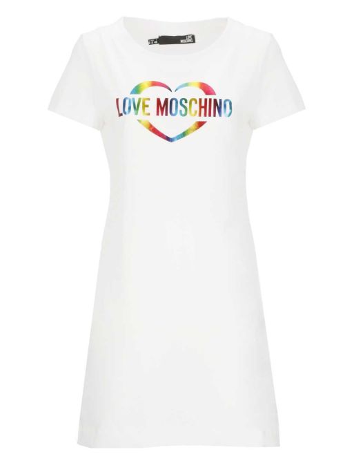Love Moschino - Love Moschino - Bela ženska midi majica-haljina -  W592919M3876-A00